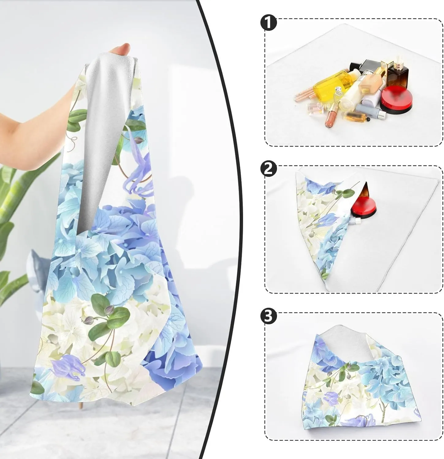 susiyo Blue White Hydrangea Flowers Protective Wrap Anti-scratch Lens Camera Wrap Lens Protector Magic Self-Adhesive Cloth Wrapper Portable Cosmetic Bag Travel Organizer for Camera DSLR Laptop Accesso