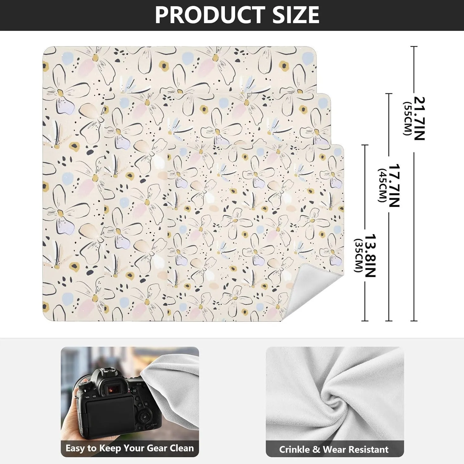 susiyo Botanical Abstract Flowers Protective Wrap Anti-scratch Lens Camera Wrap Lens Protector Magic Self-Adhesive Cloth Wrapper Portable Cosmetic Bag Travel Organizer for Camera DSLR Laptop Accessori