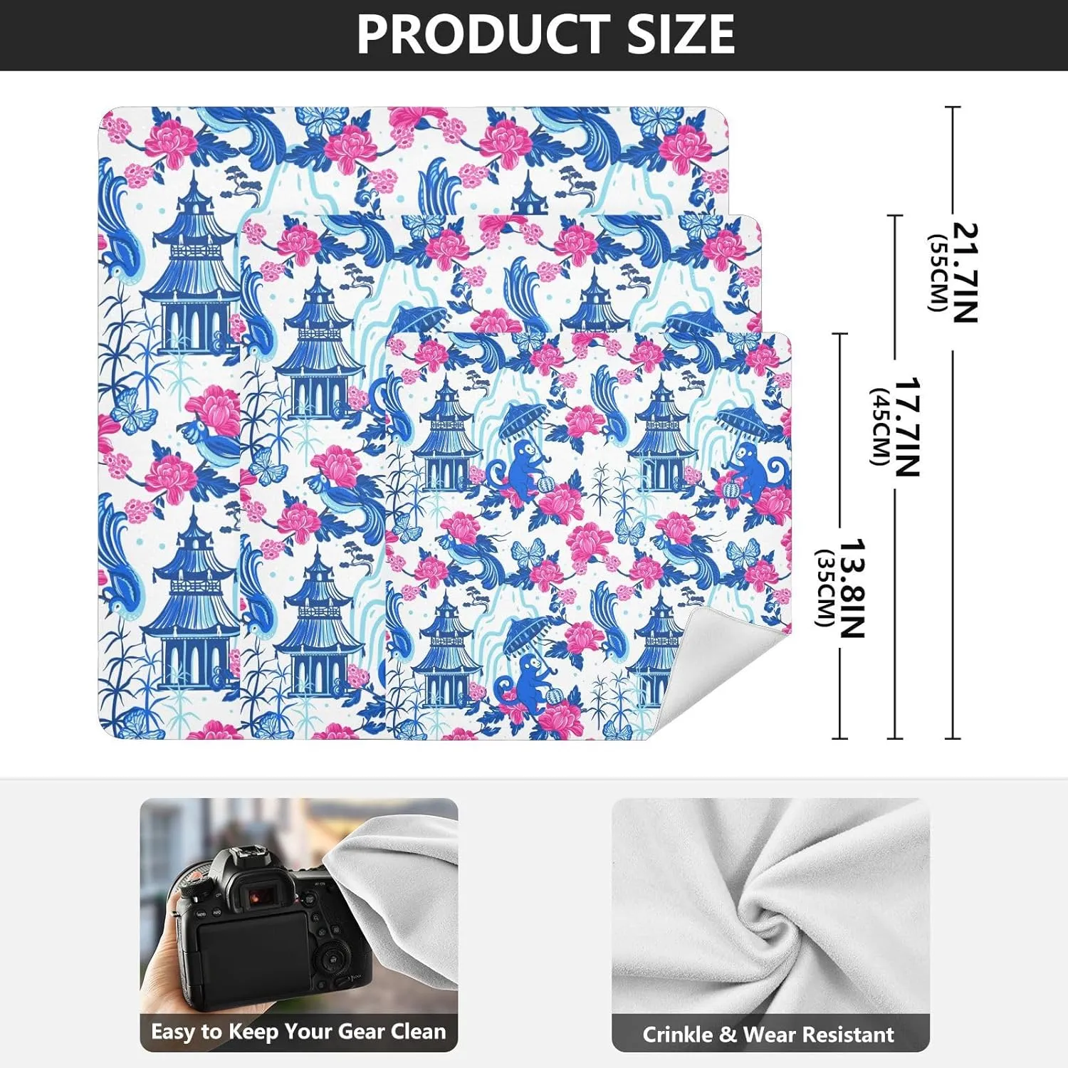 susiyo Chinoiserie Pagodas Monkeys Protective Wrap Anti-scratch Lens Camera Wrap Lens Protector Magic Self-Adhesive Cloth Wrapper Portable Cosmetic Bag Travel Organizer for Camera DSLR Laptop Accessor