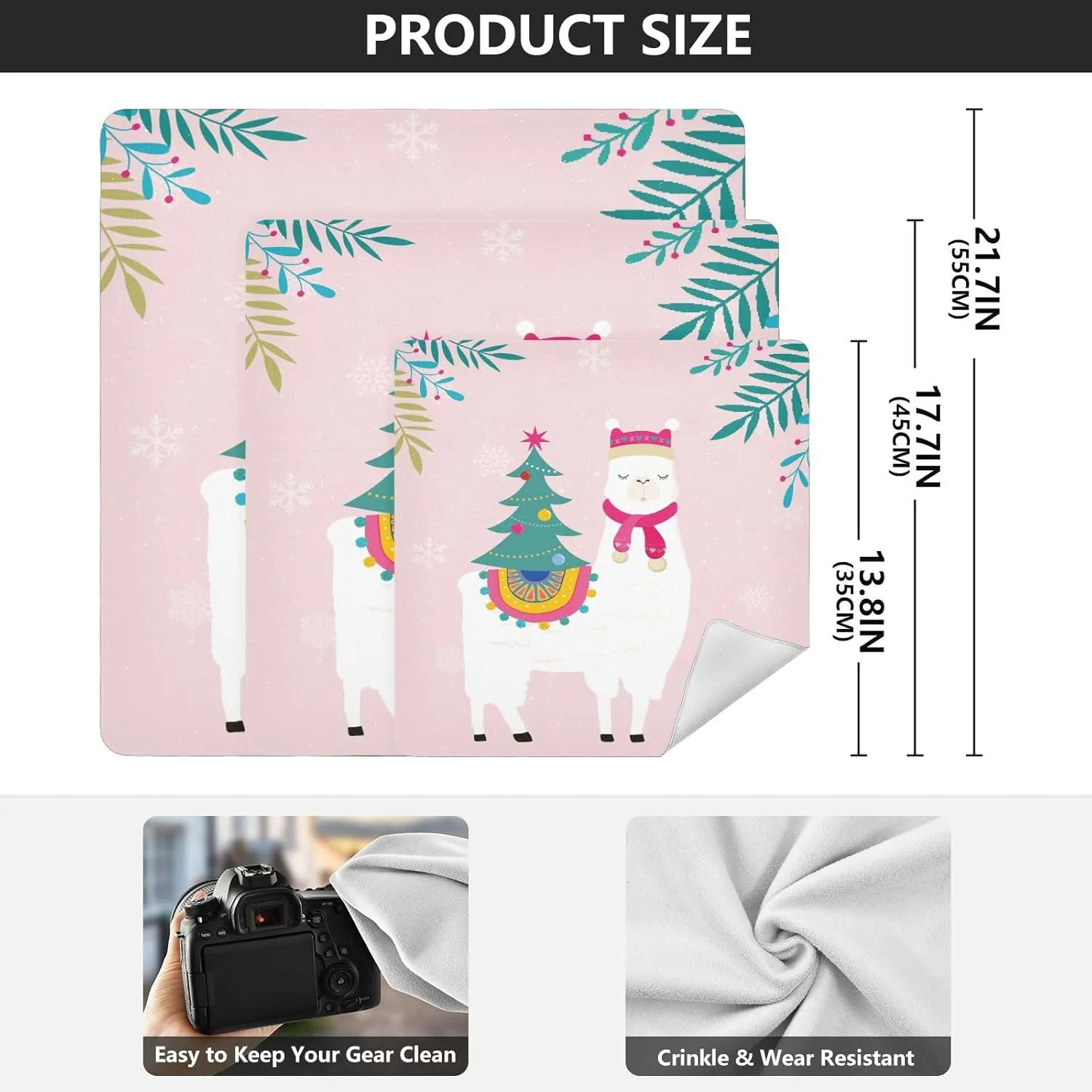 susiyo Christmas Tree Llama Alpaca Protective Wrap Anti-scratch Lens Camera Wrap Lens Protector Magic Self-Adhesive Cloth Wrapper Portable Cosmetic Bag Travel Organizer for Camera DSLR Laptop Accessor