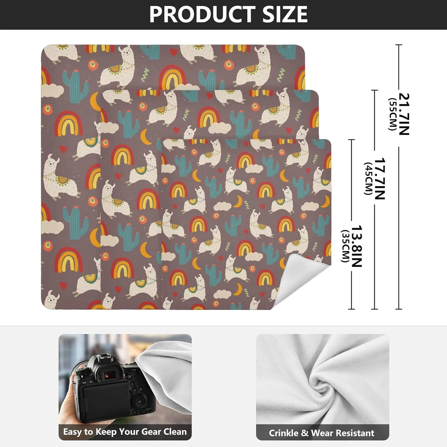 susiyo Cute Cartoon Llama Cactus Rainbow Protective Wrap Anti-scratch Lens Camera Wrap Lens Protector Magic Self-Adhesive Cloth Wrapper Portable Cosmetic Bag Travel Organizer for Camera DSLR Laptop Ac
