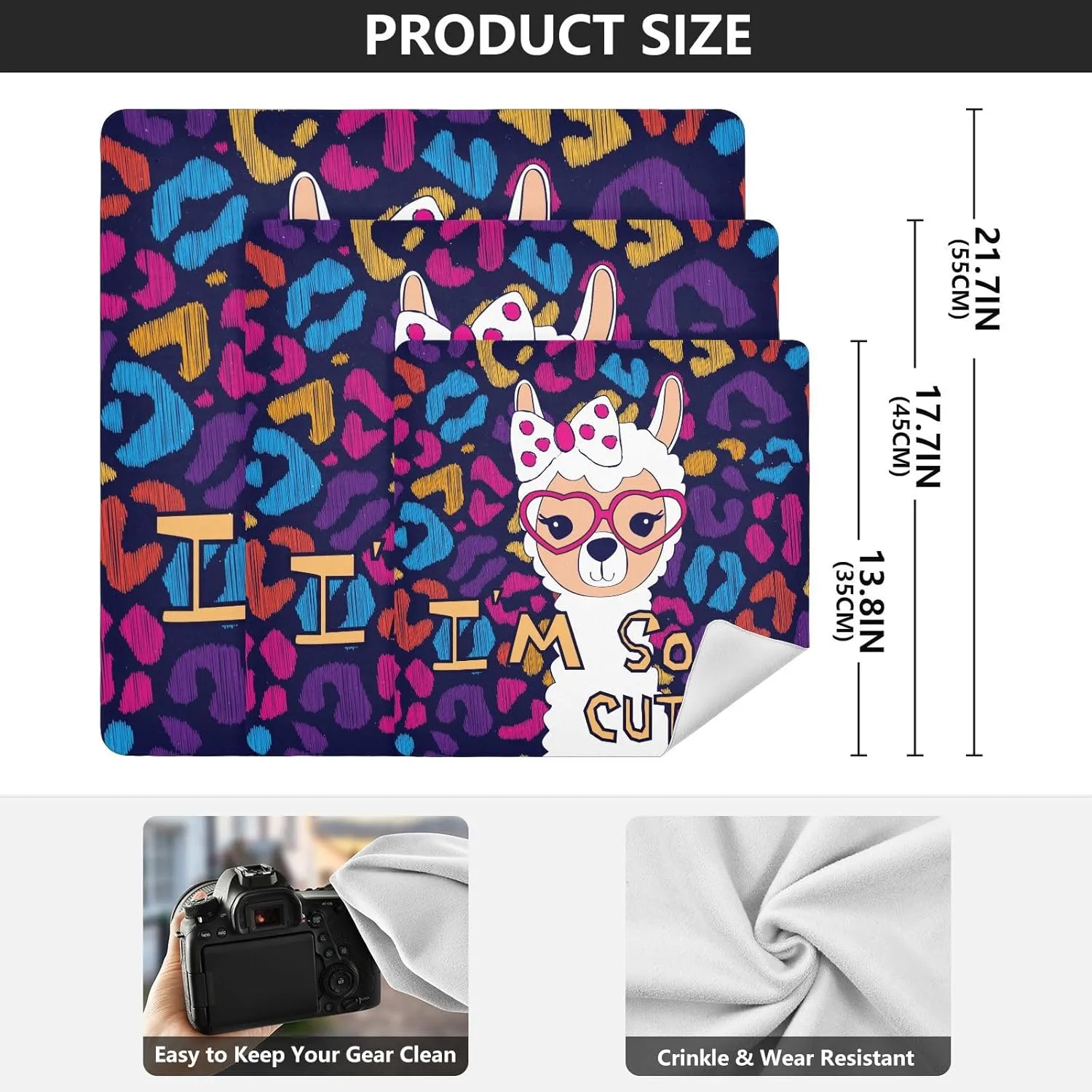 susiyo Cute Llama Alpaca Leopard Protective Wrap Anti-scratch Lens Camera Wrap Lens Protector Magic Self-Adhesive Cloth Wrapper Portable Cosmetic Bag Travel Organizer for Camera DSLR Laptop Accessorie