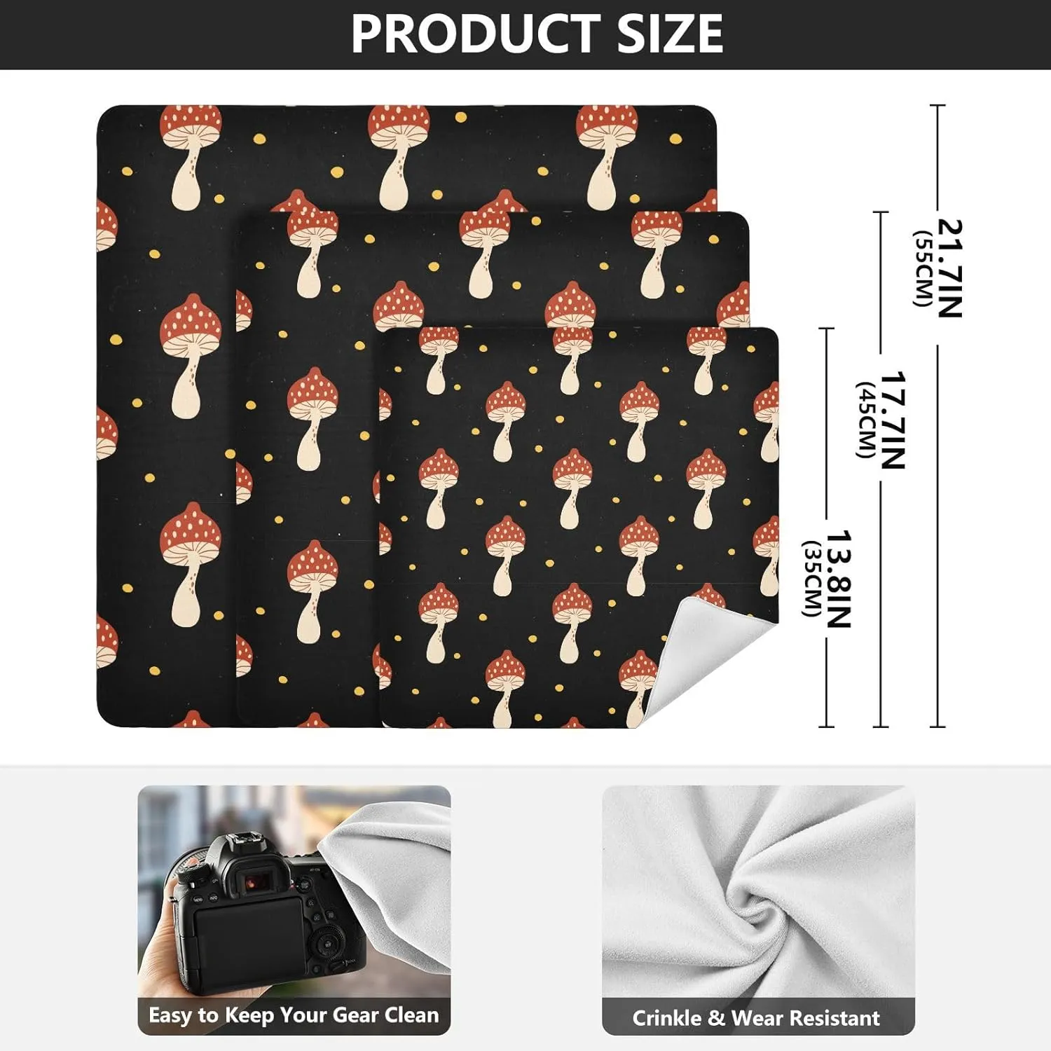 susiyo Cute Mushroom(1) Protective Wrap Anti-scratch Lens Camera Wrap Lens Protector Magic Self-Adhesive Cloth Wrapper Portable Cosmetic Bag Travel Organizer for Camera DSLR Laptop Accessories