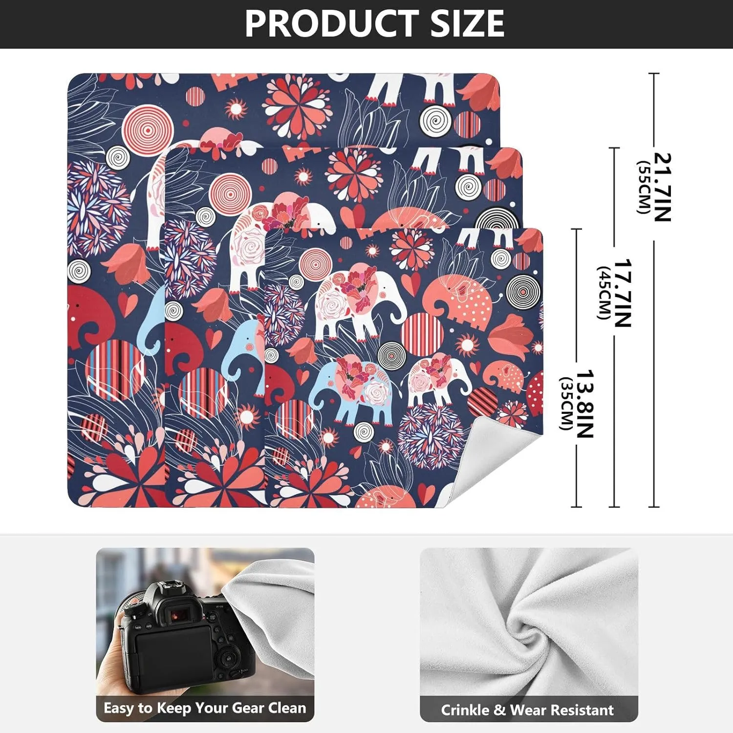 susiyo Elephants Boho Protective Wrap Anti-scratch Lens Camera Wrap Lens Protector Magic Self-Adhesive Cloth Wrapper Portable Cosmetic Bag Travel Organizer for Camera DSLR Laptop Accessories