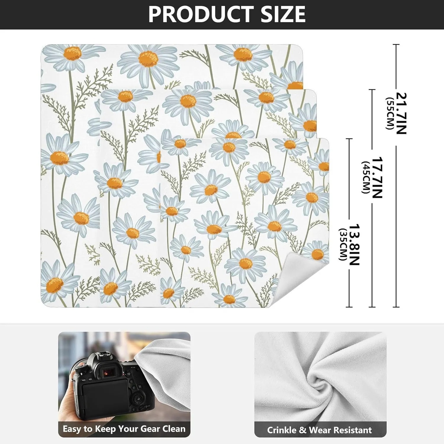 susiyo Floral Chamomiles Protective Wrap Anti-scratch Lens Camera Wrap Lens Protector Magic Self-Adhesive Cloth Wrapper Portable Cosmetic Bag Travel Organizer for Camera DSLR Laptop Accessories