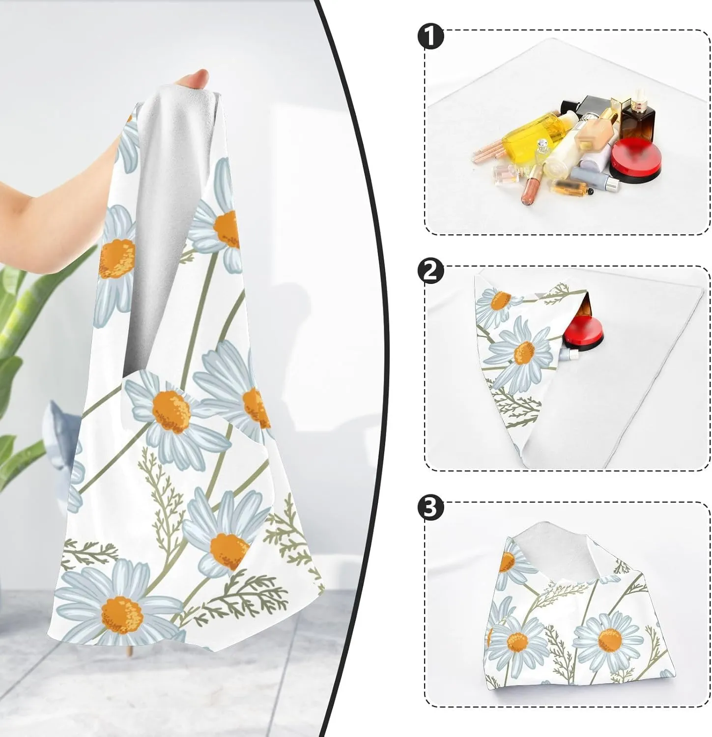 susiyo Floral Chamomiles Protective Wrap Anti-scratch Lens Camera Wrap Lens Protector Magic Self-Adhesive Cloth Wrapper Portable Cosmetic Bag Travel Organizer for Camera DSLR Laptop Accessories