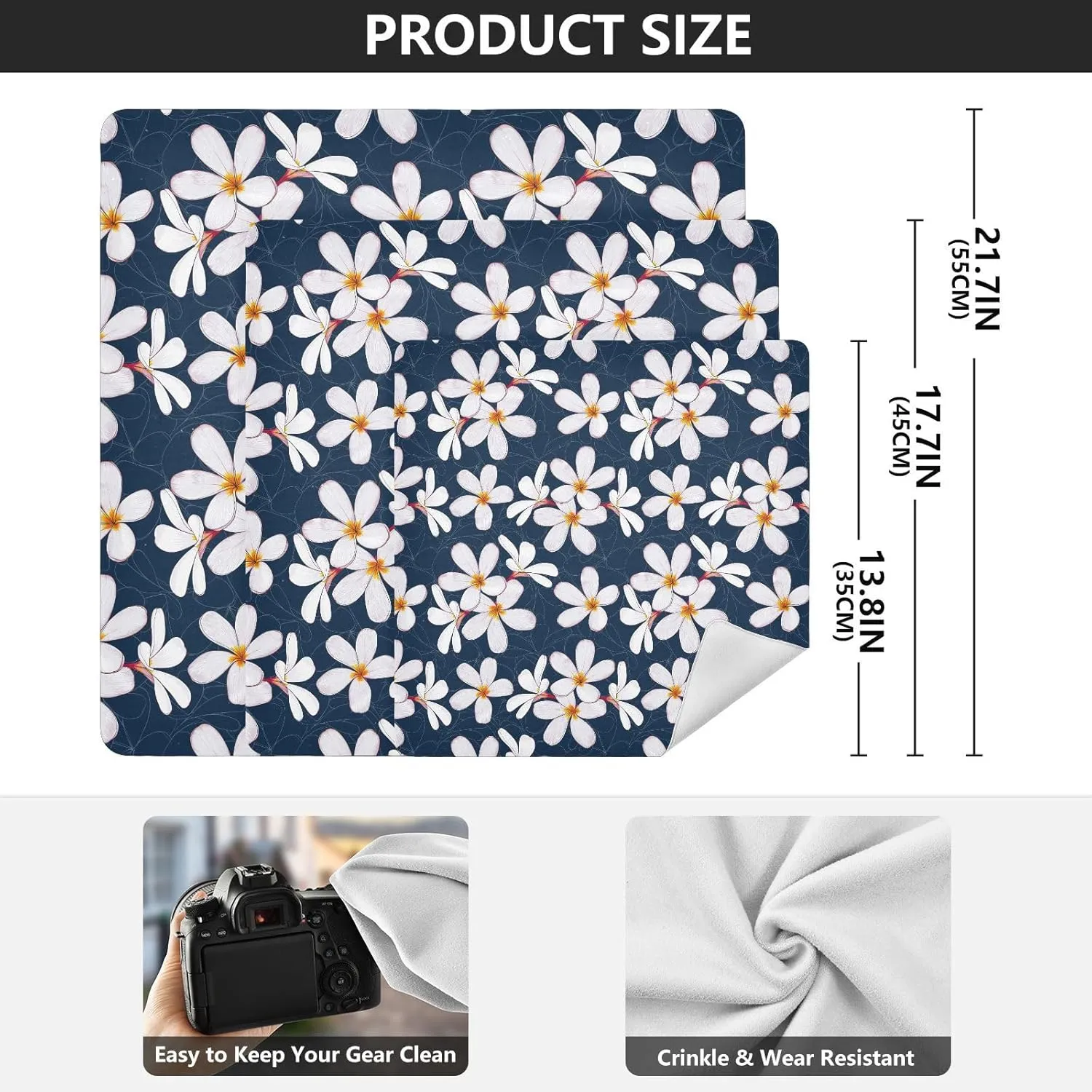 susiyo Frangipani Flowers Dark Blue Protective Wrap Anti-scratch Lens Camera Wrap Lens Protector Magic Self-Adhesive Cloth Wrapper Portable Cosmetic Bag Travel Organizer for Camera DSLR Laptop Accesso