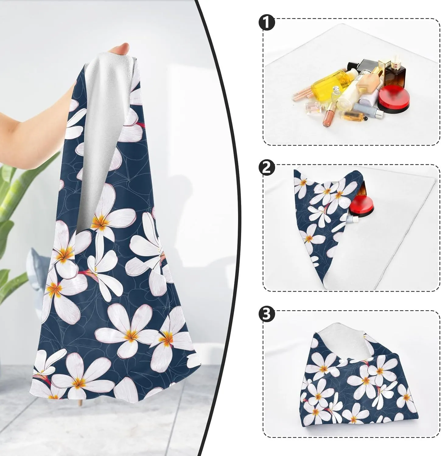 susiyo Frangipani Flowers Dark Blue Protective Wrap Anti-scratch Lens Camera Wrap Lens Protector Magic Self-Adhesive Cloth Wrapper Portable Cosmetic Bag Travel Organizer for Camera DSLR Laptop Accesso