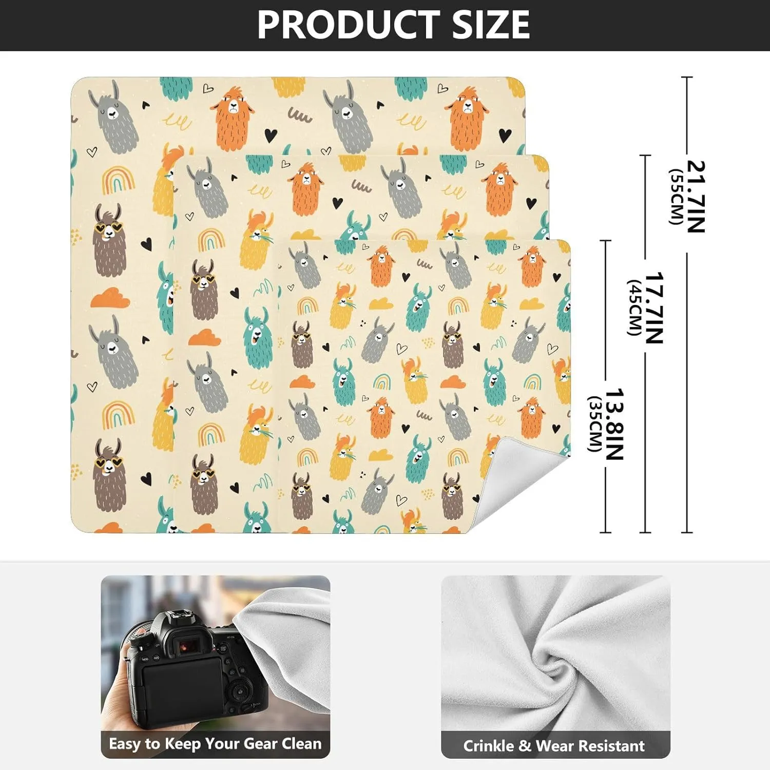 susiyo Funny Llamas Alpacas Protective Wrap Anti-scratch Lens Camera Wrap Lens Protector Magic Self-Adhesive Cloth Wrapper Portable Cosmetic Bag Travel Organizer for Camera DSLR Laptop Accessories