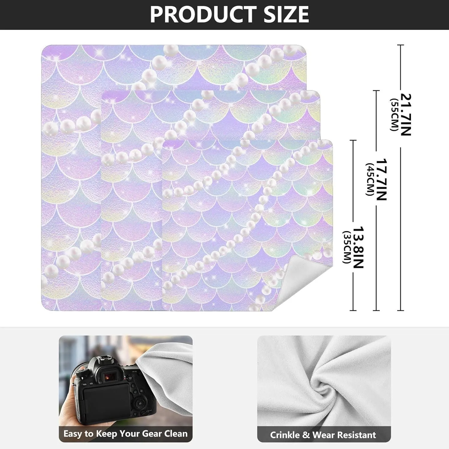susiyo Mermaid Scales Pearls Protective Wrap Anti-scratch Lens Camera Wrap Lens Protector Magic Self-Adhesive Cloth Wrapper Portable Cosmetic Bag Travel Organizer for Camera DSLR Laptop Accessories