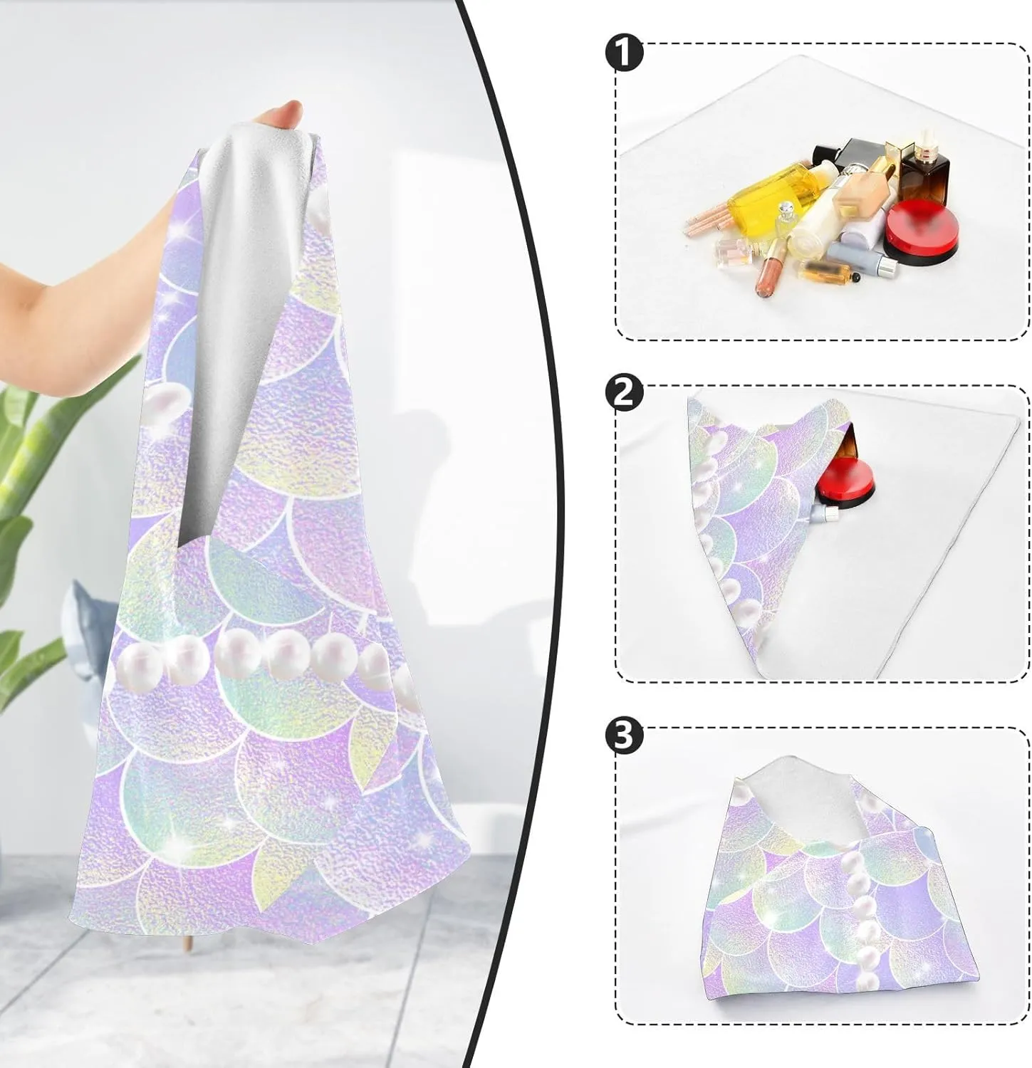 susiyo Mermaid Scales Pearls Protective Wrap Anti-scratch Lens Camera Wrap Lens Protector Magic Self-Adhesive Cloth Wrapper Portable Cosmetic Bag Travel Organizer for Camera DSLR Laptop Accessories