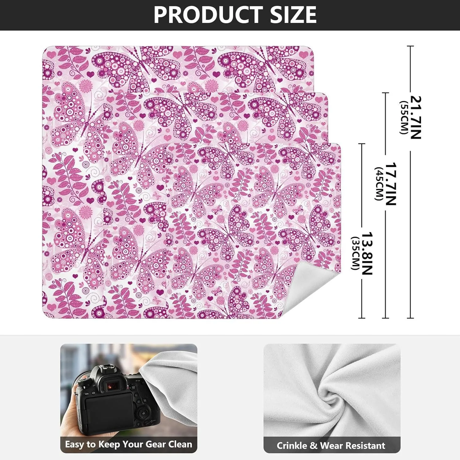 susiyo Pink Butterflies Protective Wrap Anti-scratch Lens Camera Wrap Lens Protector Magic Self-Adhesive Cloth Wrapper Portable Cosmetic Bag Travel Organizer for Camera DSLR Laptop Accessories