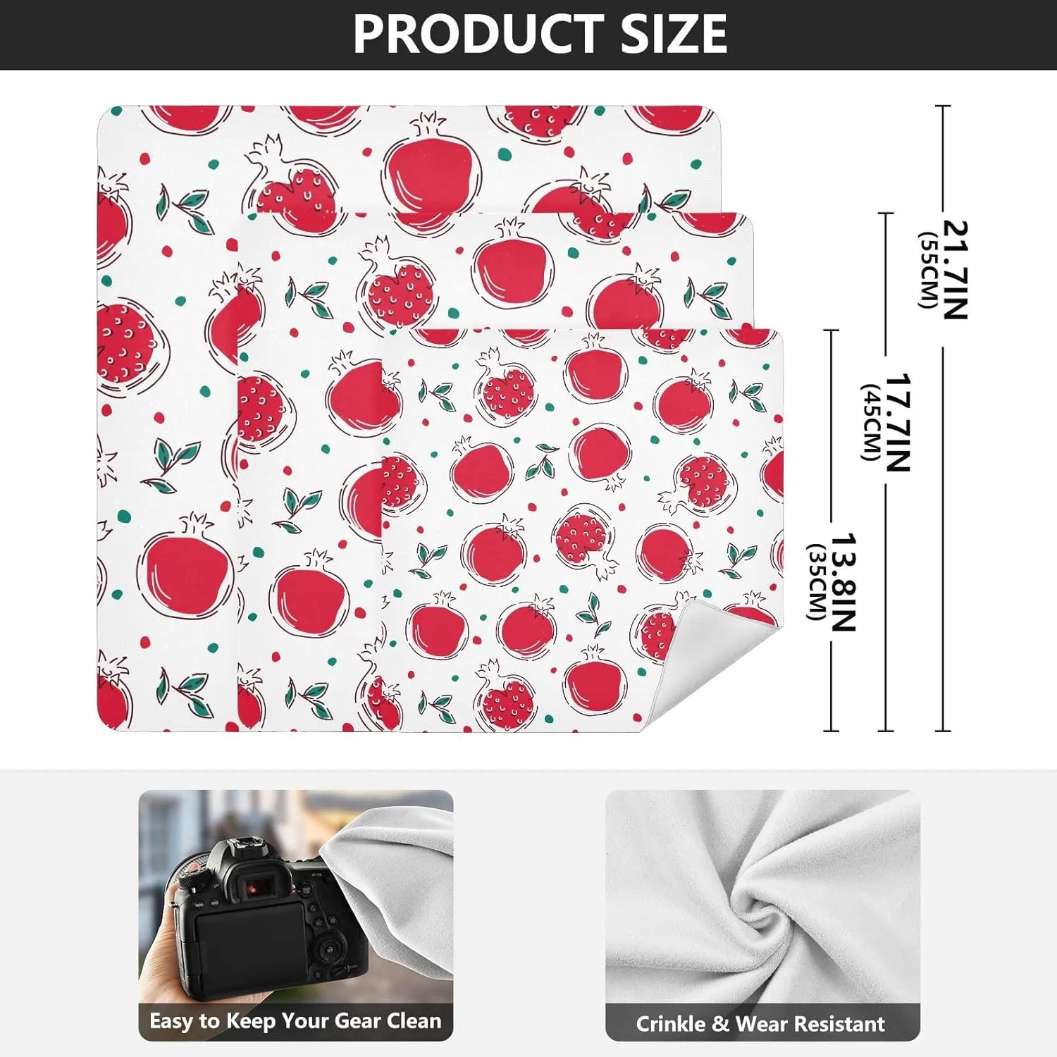 susiyo Pomegranate Fruits Protective Wrap Anti-scratch Lens Camera Wrap Lens Protector Magic Self-Adhesive Cloth Wrapper Portable Cosmetic Bag Travel Organizer for Camera DSLR Laptop Accessories
