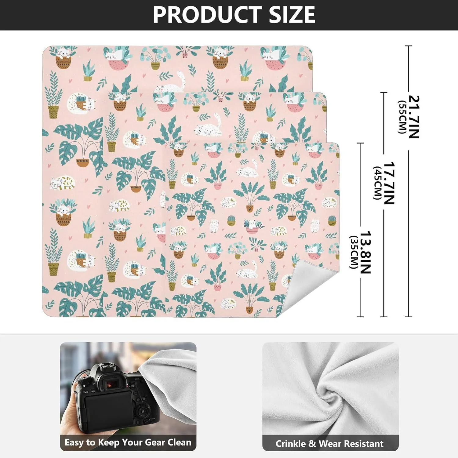 susiyo Potted Flowers Cats Protective Wrap Anti-scratch Lens Camera Wrap Lens Protector Magic Self-Adhesive Cloth Wrapper Portable Cosmetic Bag Travel Organizer for Camera DSLR Laptop Accessories