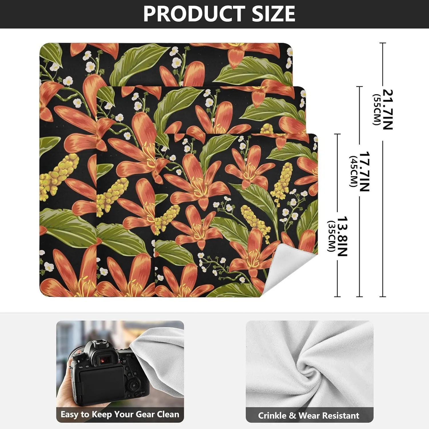 susiyo Tropical Flowers Protective Wrap Anti-scratch Lens Camera Wrap Lens Protector Magic Self-Adhesive Cloth Wrapper Portable Cosmetic Bag Travel Organizer for Camera DSLR Laptop Accessories