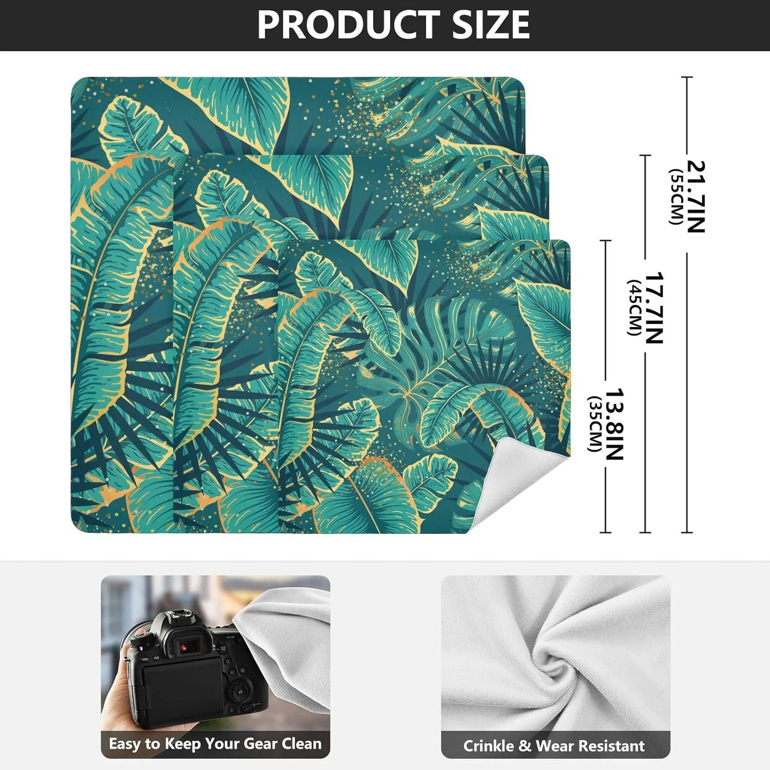 susiyo Tropical Leaves Protective Wrap Anti-scratch Lens Camera Wrap Lens Protector Magic Self-Adhesive Cloth Wrapper Portable Cosmetic Bag Travel Organizer for Camera DSLR Laptop Accessories