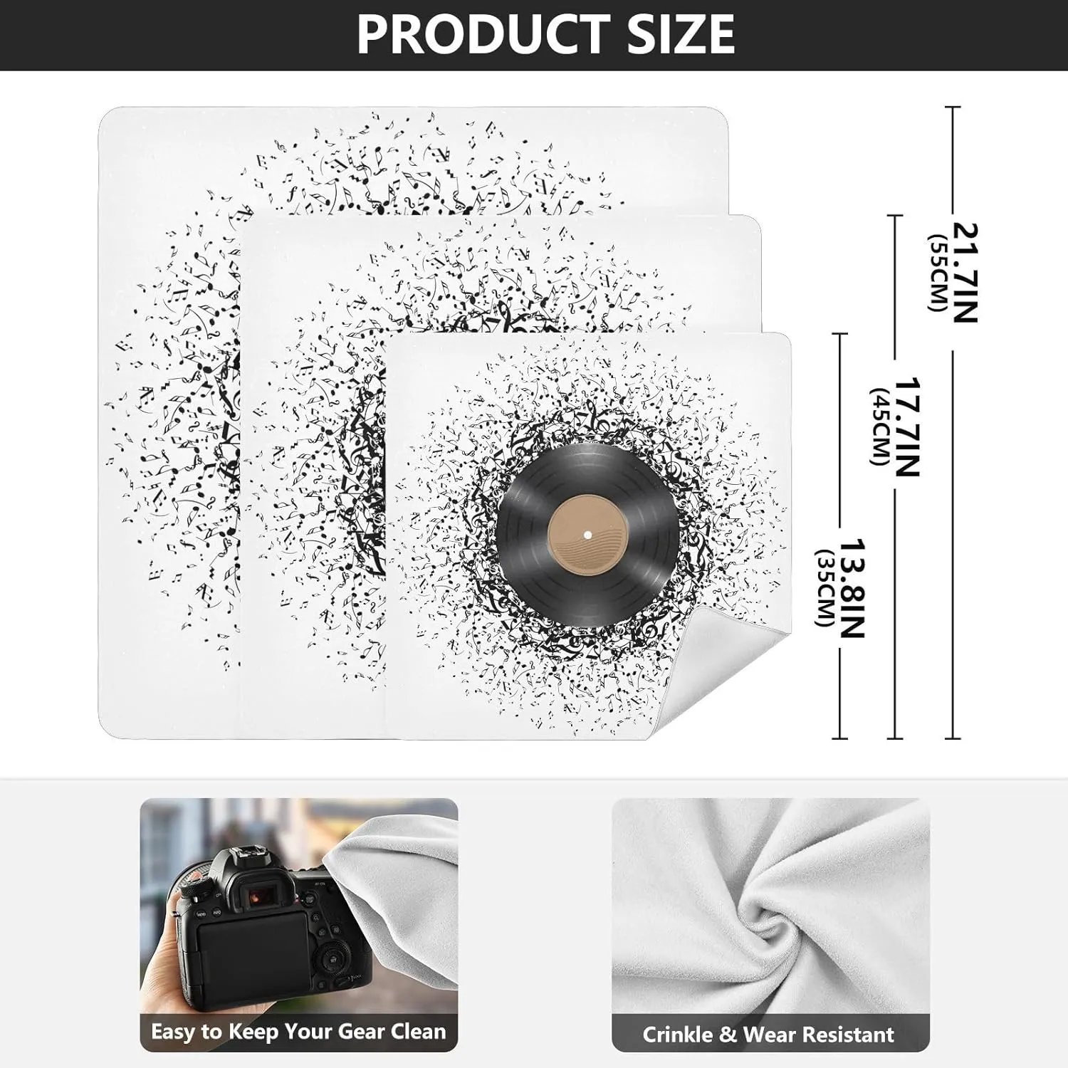 susiyo Vinyl Disc Music Notes Protective Wrap Anti-scratch Lens Camera Wrap Lens Protector Magic Self-Adhesive Cloth Wrapper Portable Cosmetic Bag Travel Organizer for Camera DSLR Laptop Accessories