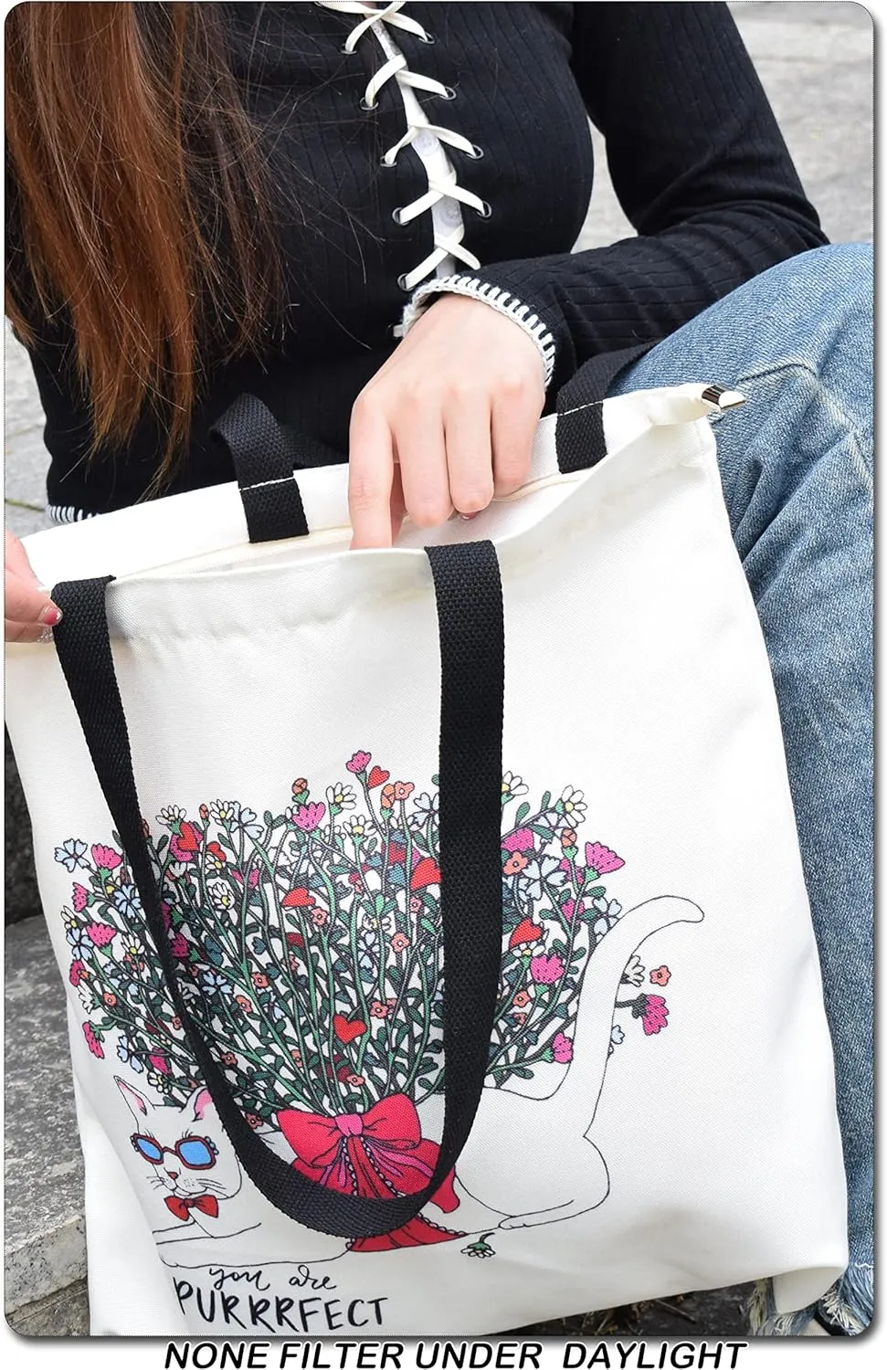 TeeYee Canvas Tote Shopping Bag Lightweight Beach Bag with Handles Reusable Grocery Bags Suitable for DIY Gift Activity