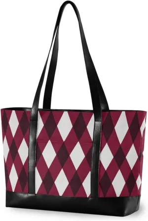Tradiction Dark Red Checkered Rhombus Plaid professional womens tote bag with zipper tote bag for work for commuter with bolso para laptop mujer