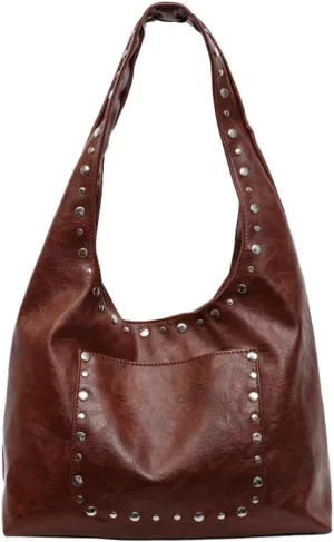Trendy PU Leather Hobo Bags Vintage Tote Bags Studded Purses for Women Y2K Purse Chic Shoulder Handbags