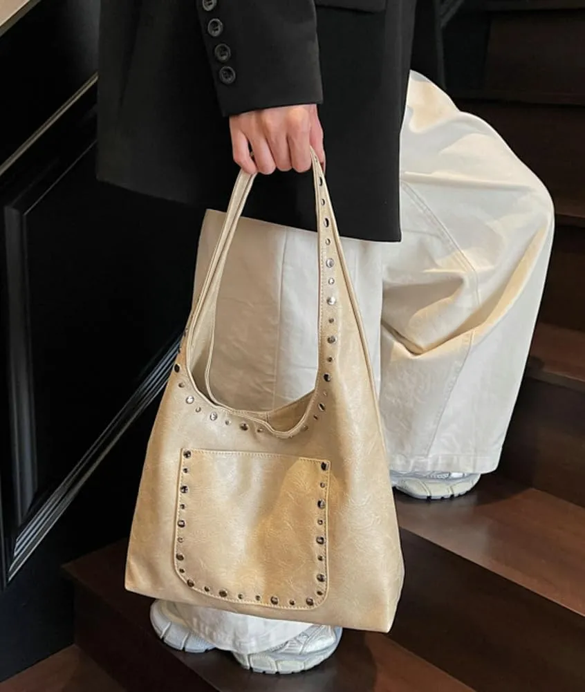 Trendy PU Leather Hobo Bags Vintage Tote Bags Studded Purses for Women Y2K Purse Chic Shoulder Handbags