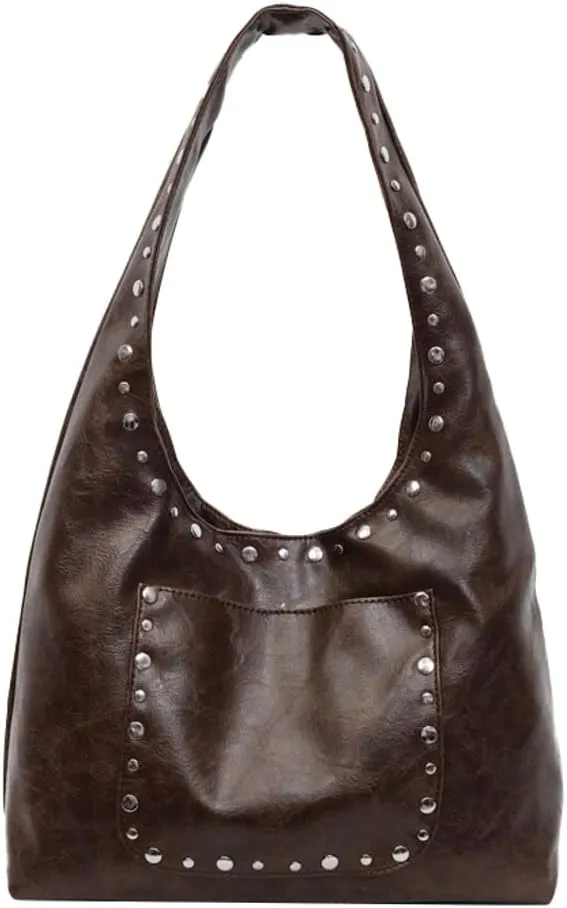 Trendy PU Leather Hobo Bags Vintage Tote Bags Studded Purses for Women Y2K Purse Chic Shoulder Handbags