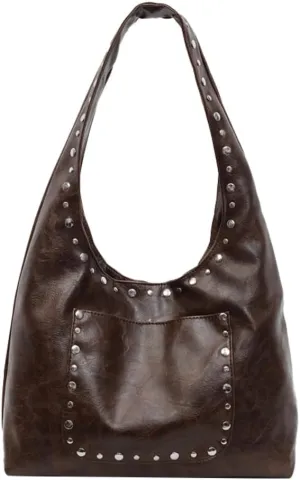 Trendy PU Leather Hobo Bags Vintage Tote Bags Studded Purses for Women Y2K Purse Chic Shoulder Handbags