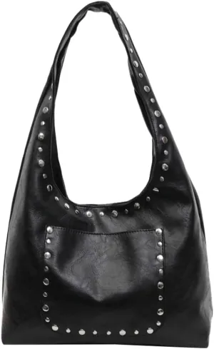 Trendy PU Leather Hobo Bags Vintage Tote Bags Studded Purses for Women Y2K Purse Chic Shoulder Handbags
