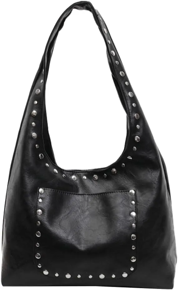 Trendy PU Leather Hobo Bags Vintage Tote Bags Studded Purses for Women Y2K Purse Chic Shoulder Handbags