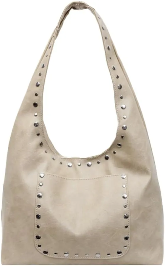 Trendy PU Leather Hobo Bags Vintage Tote Bags Studded Purses for Women Y2K Purse Chic Shoulder Handbags
