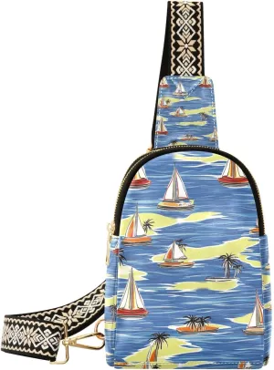 Trendy Seaside Sailboat Summer Scene bag for girls lightweight leather crossbody fanny packs for hiking