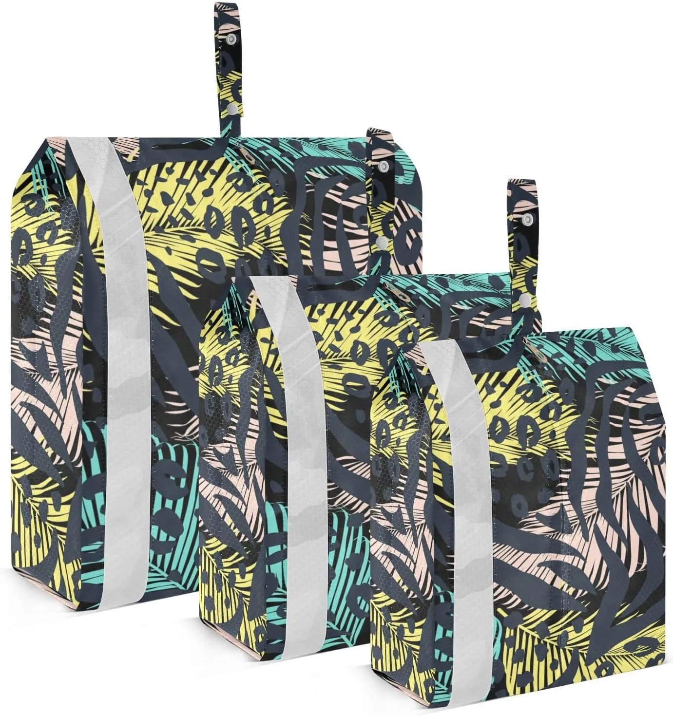 Tropical Leopard Palm Leaf Packing Cubes Set of 3, Lightweight Travel Luggage Organizers Foldable Bags for Easy Packing and Organization