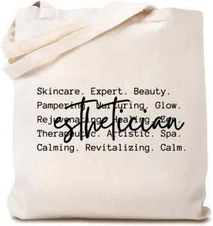 TSIIUO Esthetician Canvas Tote Bag for Women Beautician Beauty Professional Reusable Shopping Bag Skin Therapist Gift