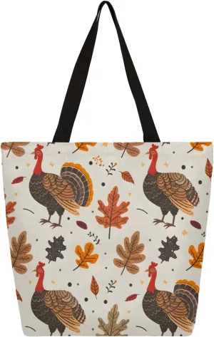 Turkey Leaves Large Capacity Canvas Tote Bag Stylish Handheld Shoulder Bag Reusable Shopping Bag for Work Travel Beach Trips Shopping