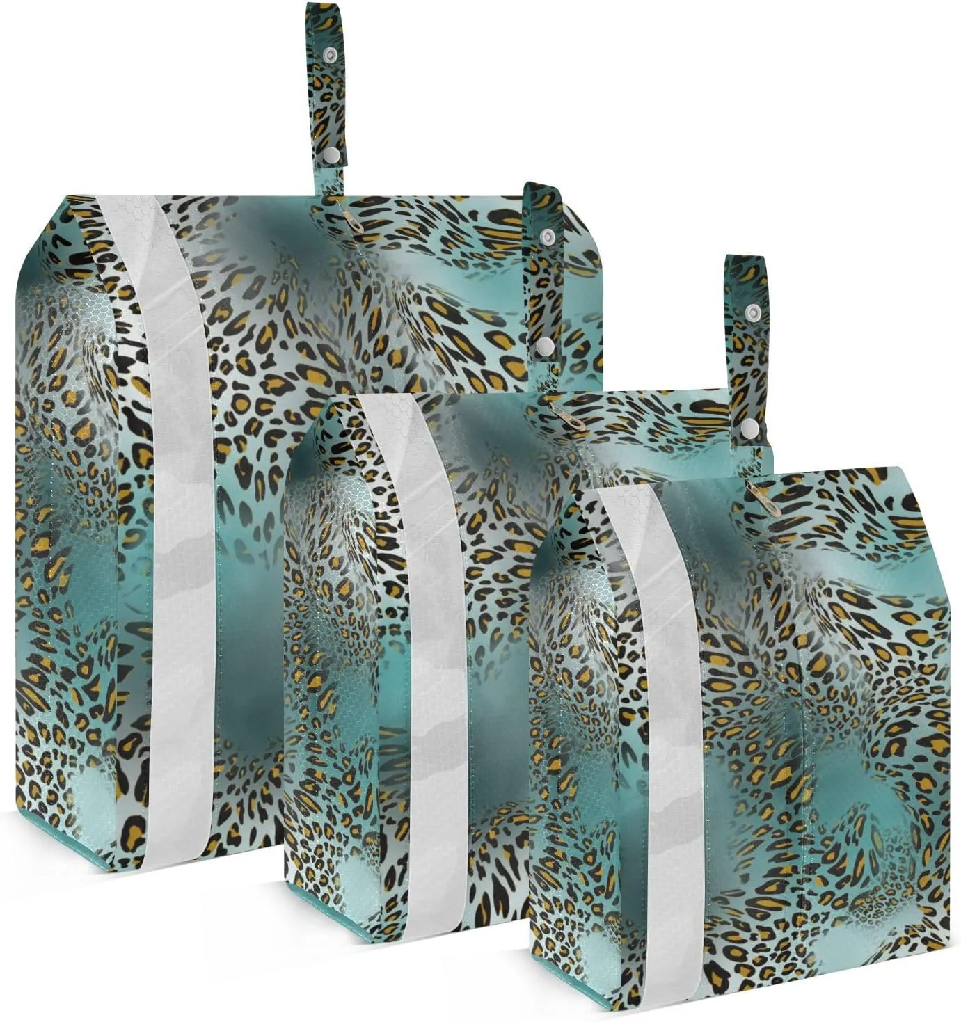 Turquoise Leopart Cheetah Print Packing Cubes Set of 3, Lightweight Travel Luggage Organizers Foldable Bags for Easy Packing and Organization