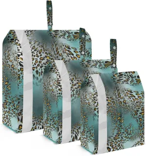 Turquoise Leopart Cheetah Print Packing Cubes Set of 3, Lightweight Travel Luggage Organizers Foldable Bags for Easy Packing and Organization