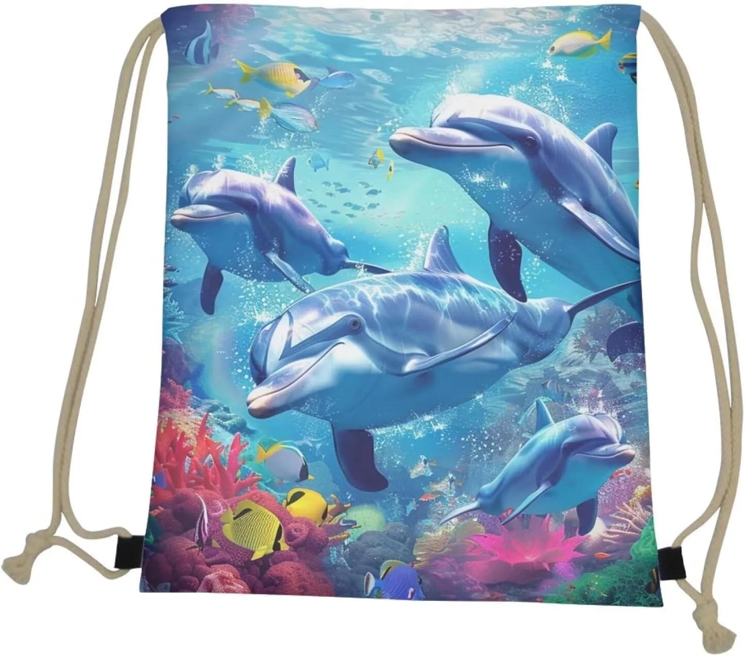 Upetstory Adorable Dolphin Drawstring Backpack Gym Sack Pack Outdoor String Bag Cinch String Bags for Women Girls Kids Boys Travel Holiday Bags Home Beach Picnic Storage Pouch