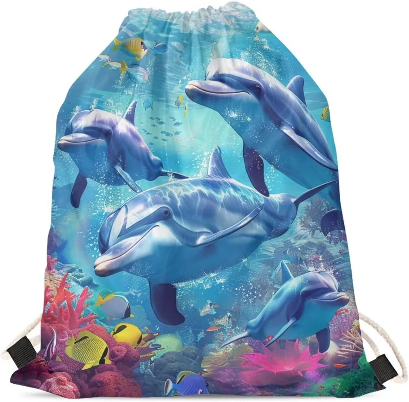 Upetstory Adorable Dolphin Drawstring Backpack Gym Sack Pack Outdoor String Bag Cinch String Bags for Women Girls Kids Boys Travel Holiday Bags Home Beach Picnic Storage Pouch