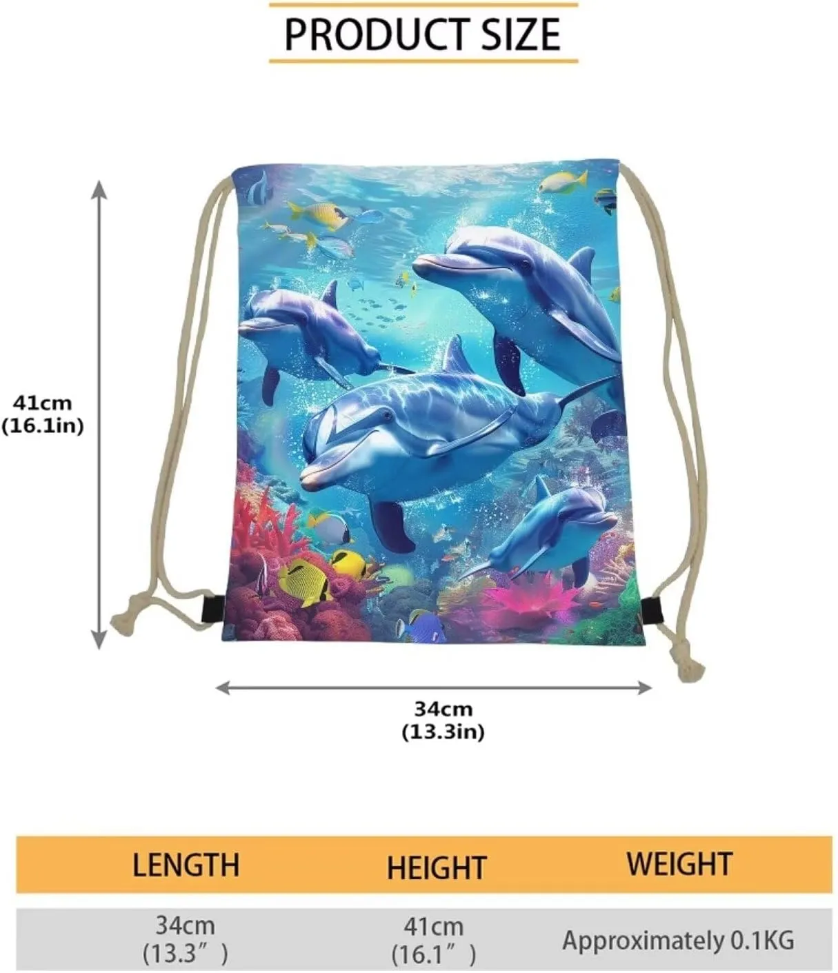 Upetstory Adorable Dolphin Drawstring Backpack Gym Sack Pack Outdoor String Bag Cinch String Bags for Women Girls Kids Boys Travel Holiday Bags Home Beach Picnic Storage Pouch