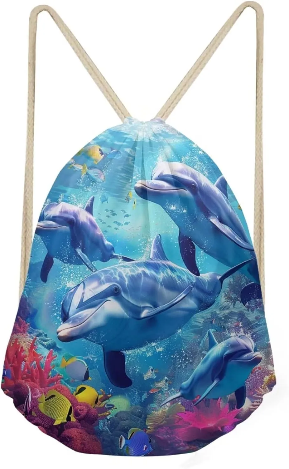 Upetstory Adorable Dolphin Drawstring Backpack Gym Sack Pack Outdoor String Bag Cinch String Bags for Women Girls Kids Boys Travel Holiday Bags Home Beach Picnic Storage Pouch