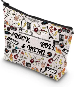 VAMSII Rock Roll Cosmetic Bag Bass Guitar Gift Full On Gift Rocks Fan Music Lover Rock Band (ROCK)