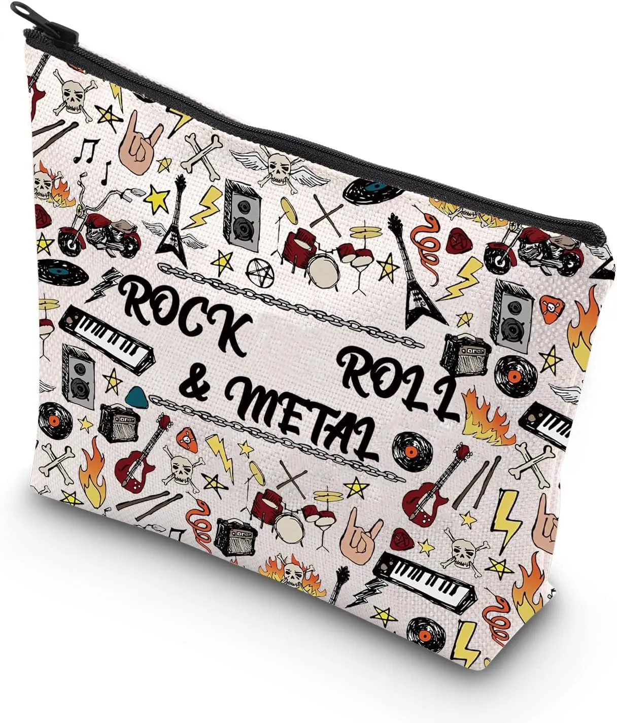 VAMSII Rock Roll Cosmetic Bag Bass Guitar Gift Full On Gift Rocks Fan Music Lover Rock Band (ROCK)
