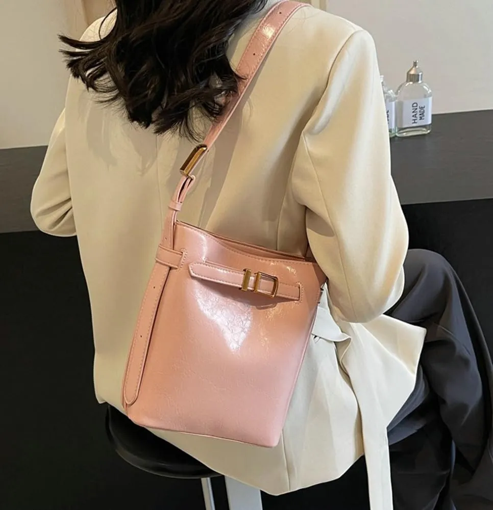Vegan Leather Hobo Bags for Women Bucket Bag Purse Chic Solid Color Shoulder Bag Tote Handbag