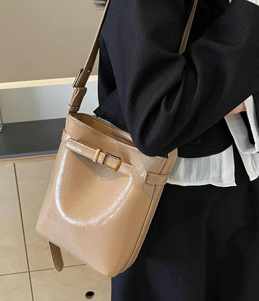 Vegan Leather Hobo Bags for Women Bucket Bag Purse Chic Solid Color Shoulder Bag Tote Handbag