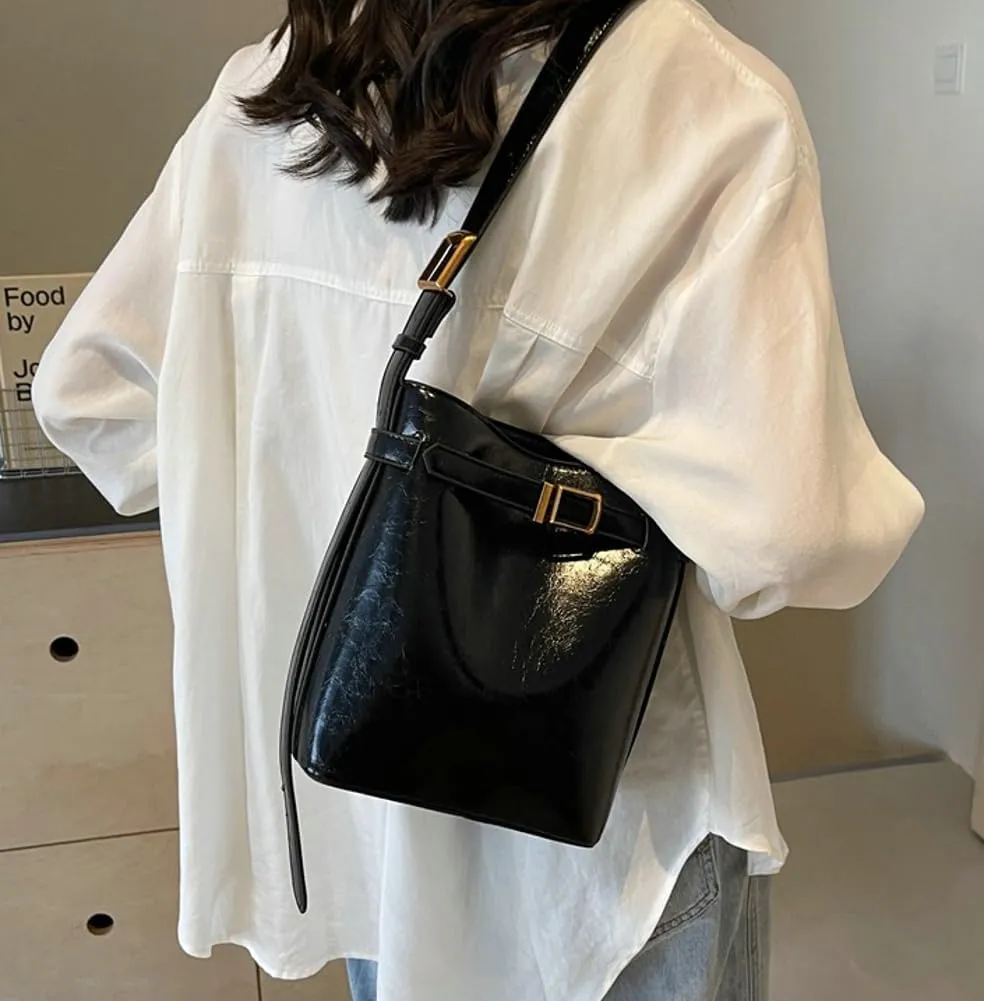 Vegan Leather Hobo Bags for Women Bucket Bag Purse Chic Solid Color Shoulder Bag Tote Handbag