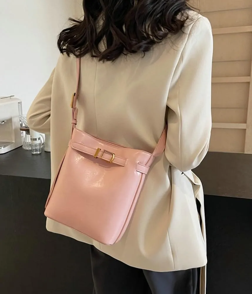 Vegan Leather Hobo Bags for Women Bucket Bag Purse Chic Solid Color Shoulder Bag Tote Handbag