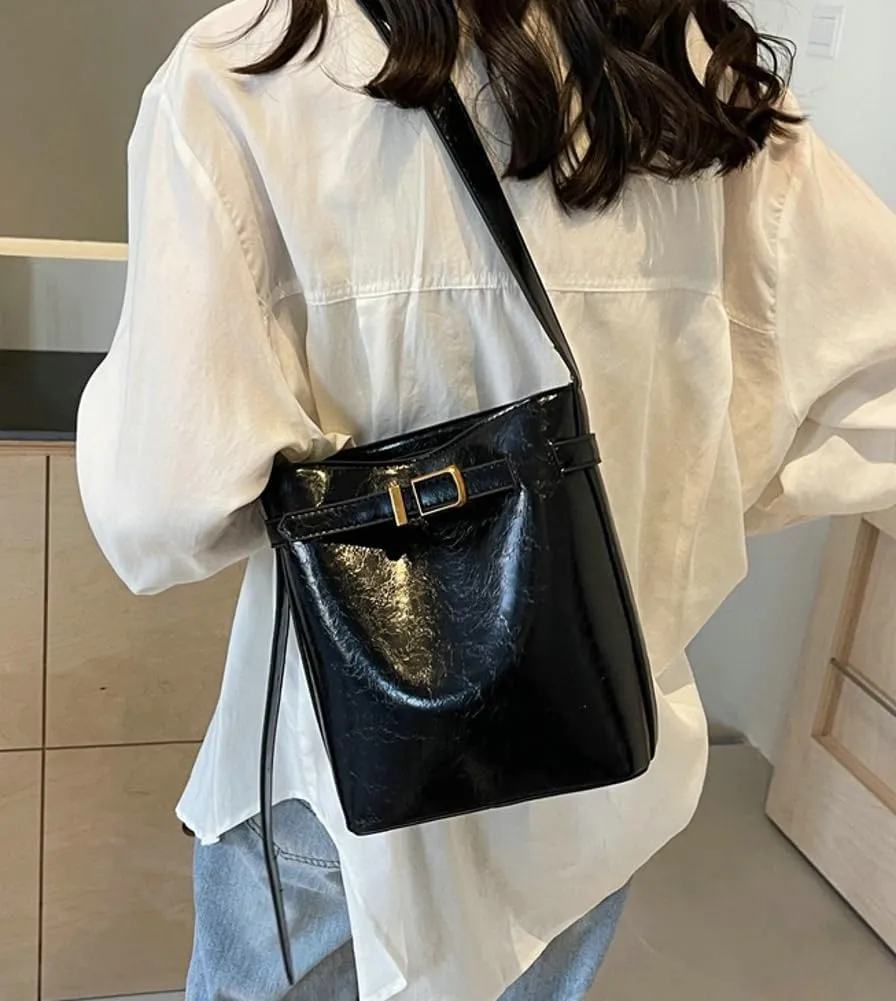 Vegan Leather Hobo Bags for Women Bucket Bag Purse Chic Solid Color Shoulder Bag Tote Handbag