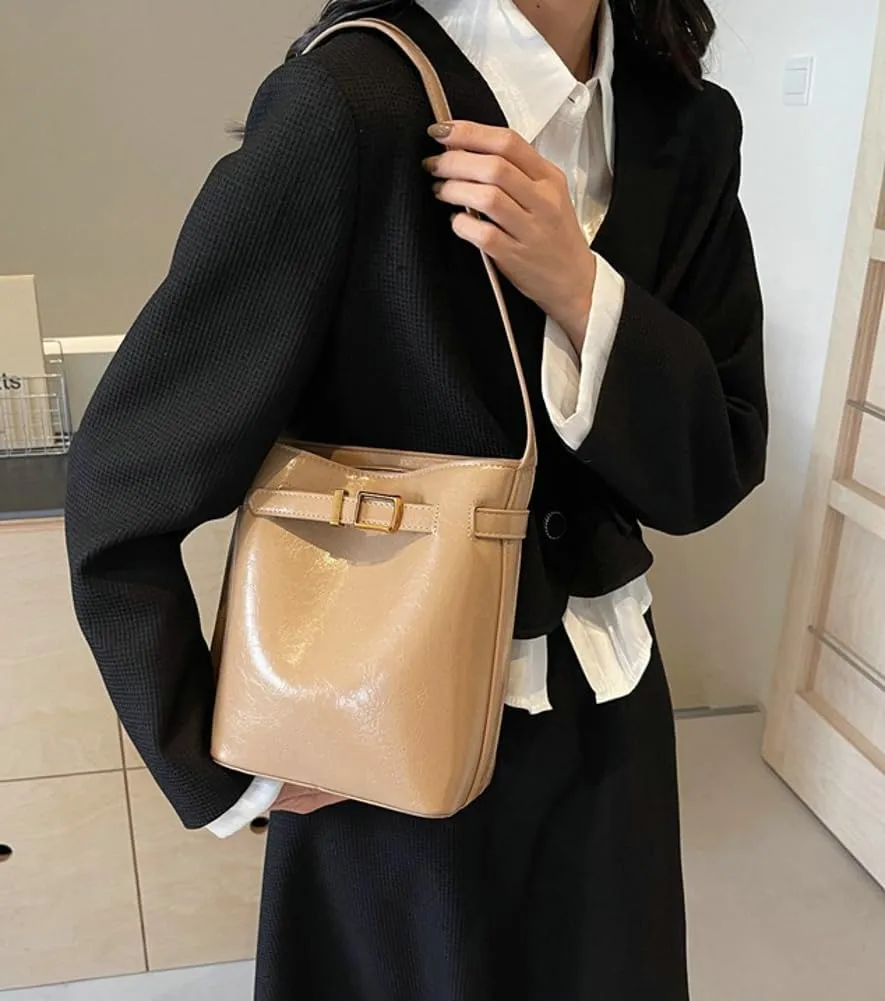 Vegan Leather Hobo Bags for Women Bucket Bag Purse Chic Solid Color Shoulder Bag Tote Handbag