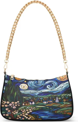 Village Starry Night Style Small Handbag, Crossbody Bags for Women Trendy