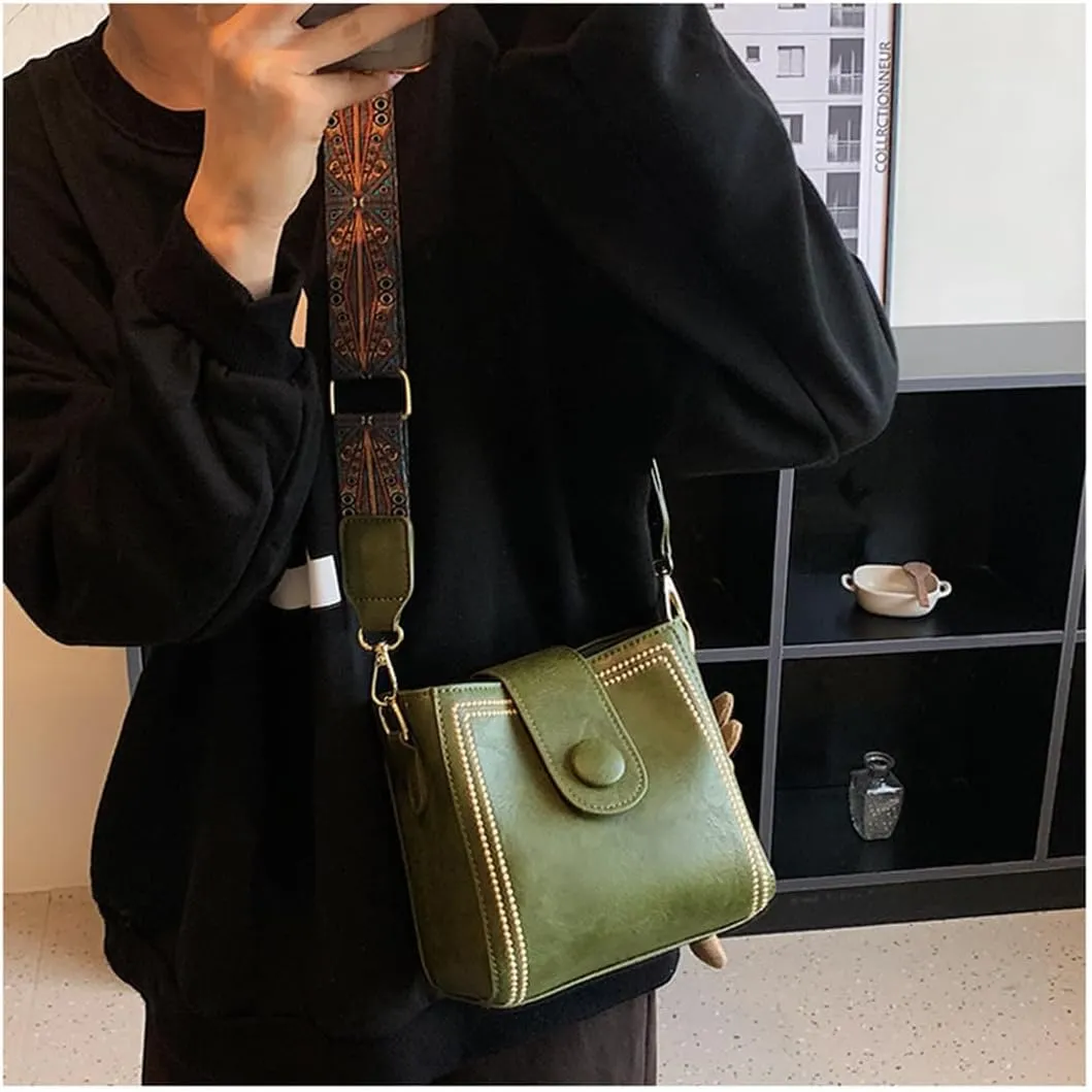 Vintage Fashion Bag with Adjustable Wider Shoulder Strap, Vintage Crossbody Bags for Women, Black Bucket Bag